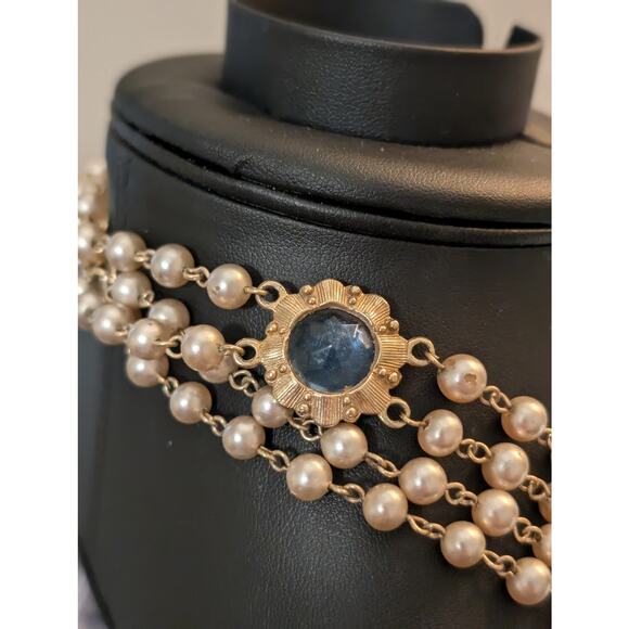 Vtg Multi-Strand Faux Pearl Colored Glass Medallion Designer Look 58" Necklace - Picture 4 of 10